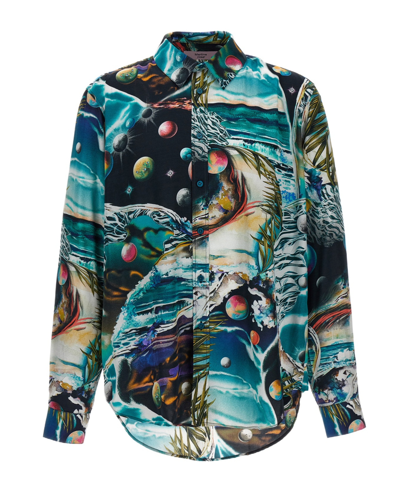 Martine Rose Green Turquoise Space Classic Graphic-print Regular-fit Woven Shirt In Blue