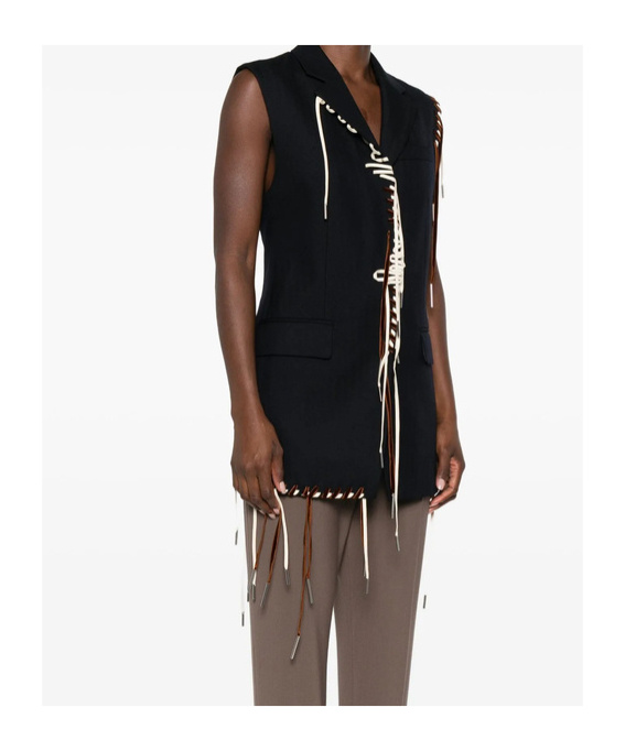 Dries Van Noten Sleeveless Wool Jacket With Contrasting Drawstring And Tailored Cut In Black