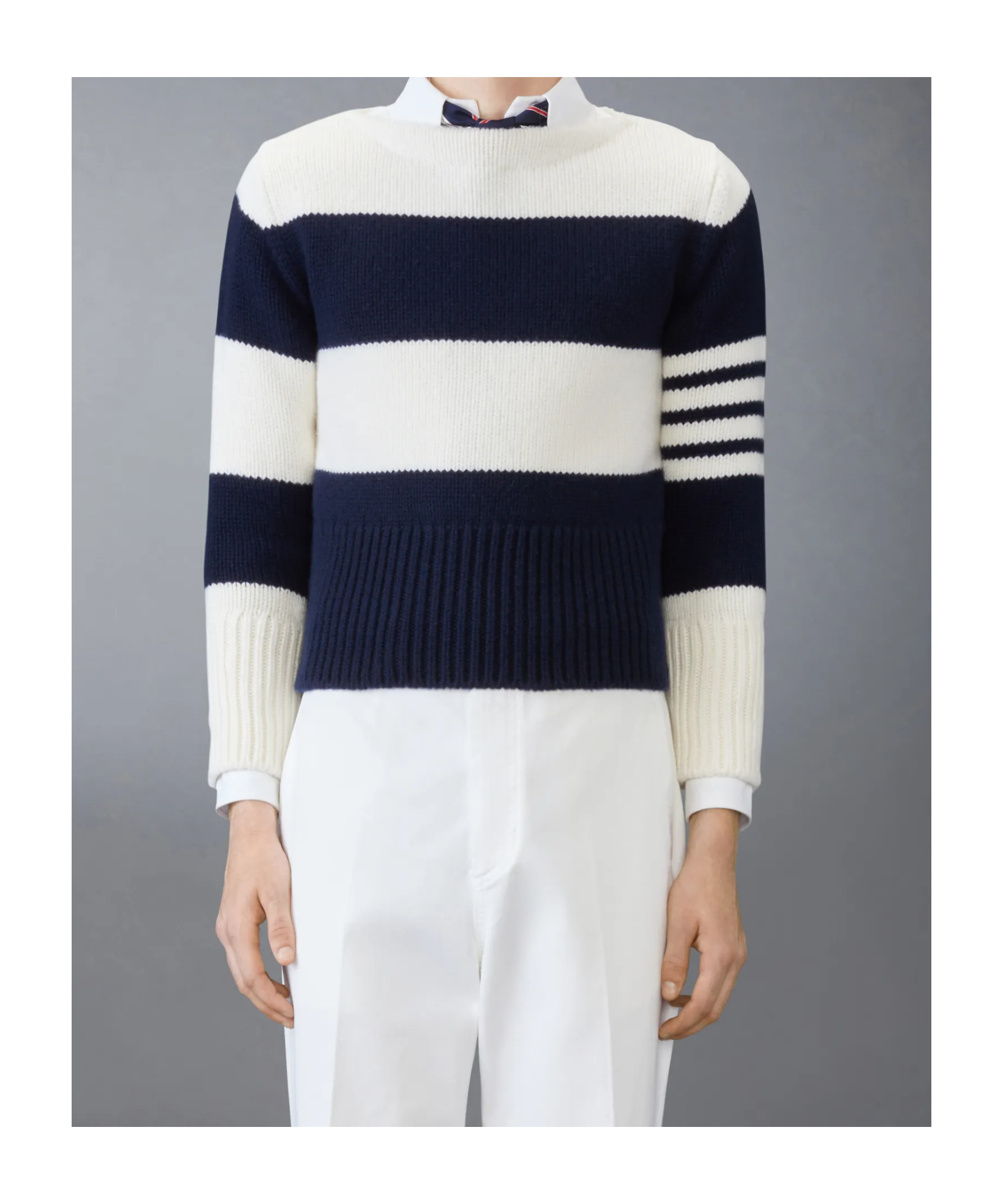 Thom Browne Rugby Stripe Jersey Stitch Boat Neck Pullover In Black