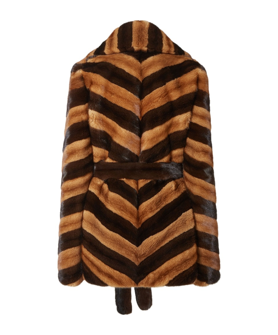 Fendi Brown Chevron Mink Jacket In Brown