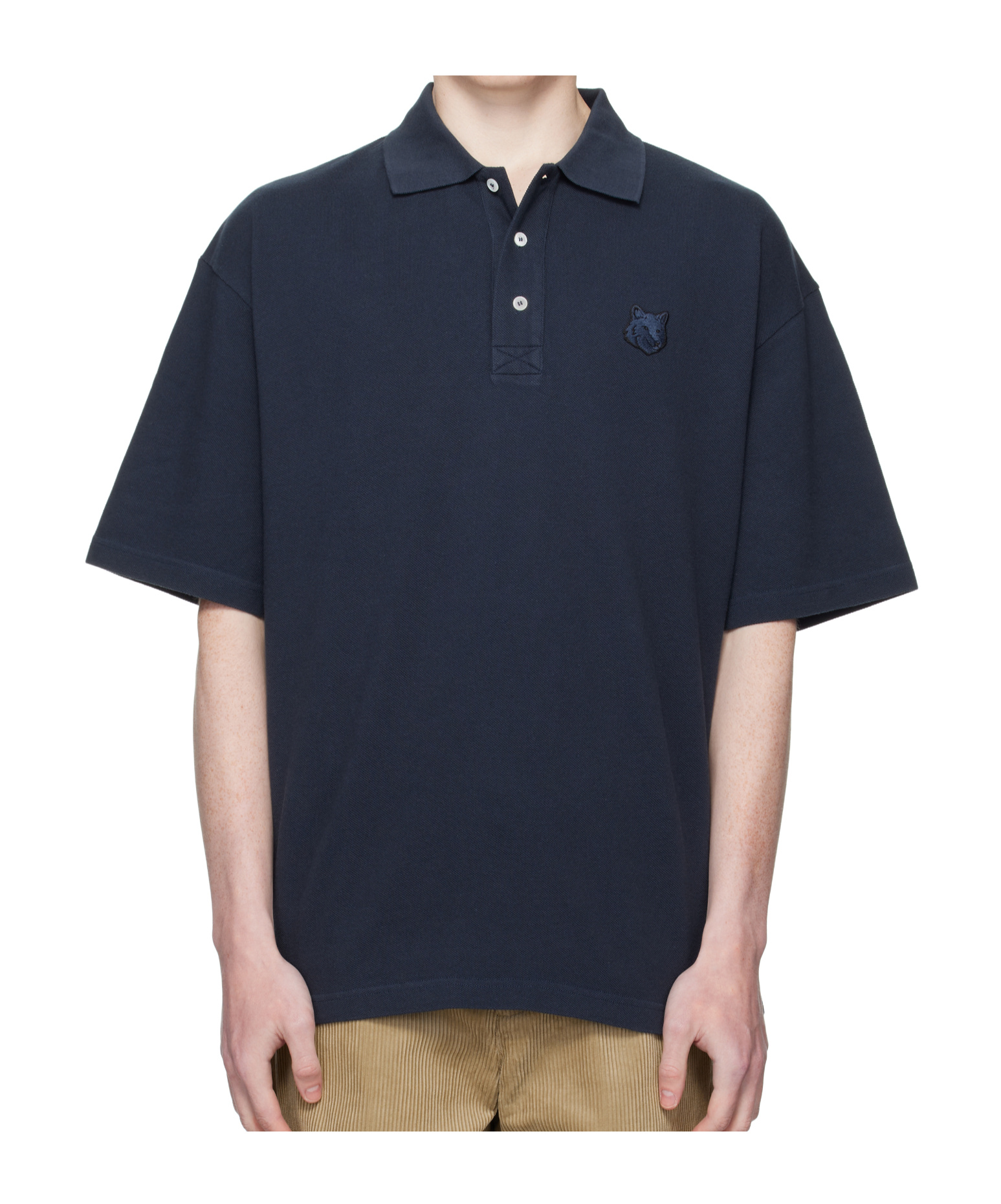 Maison Kitsuné Bold Fox-head Patch Polo Shirt In Blue