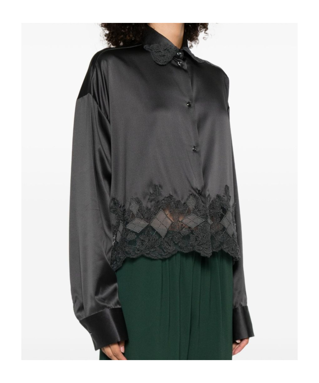 Ermanno Scervino Silk Shirt With Lace Trim In Black