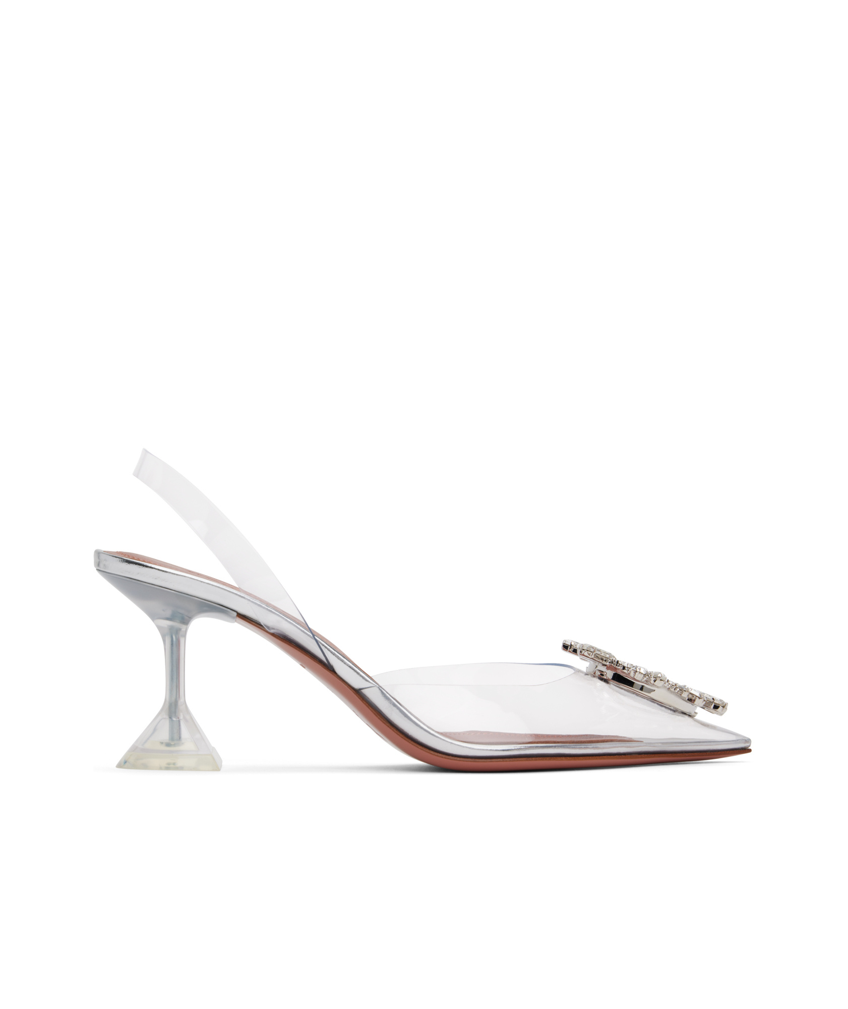 Amina Muaddi Transparent Begum Glass Slingback Heels In White