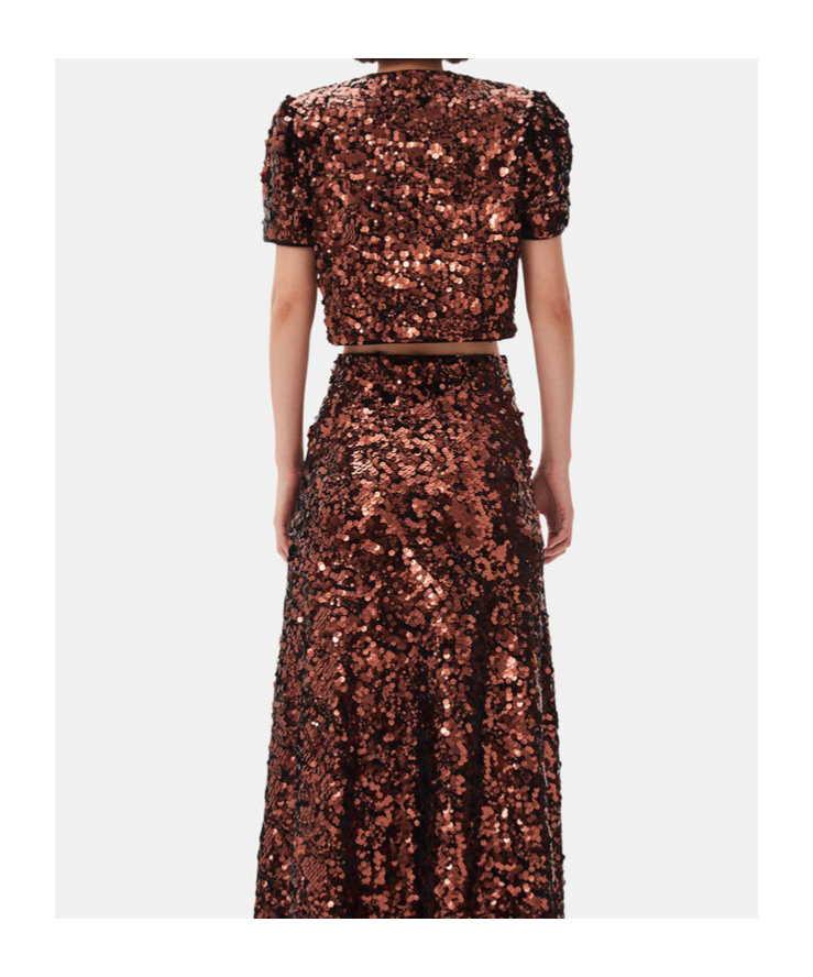 Ganni Sequined Velvet-trimmed Crop Top In Black