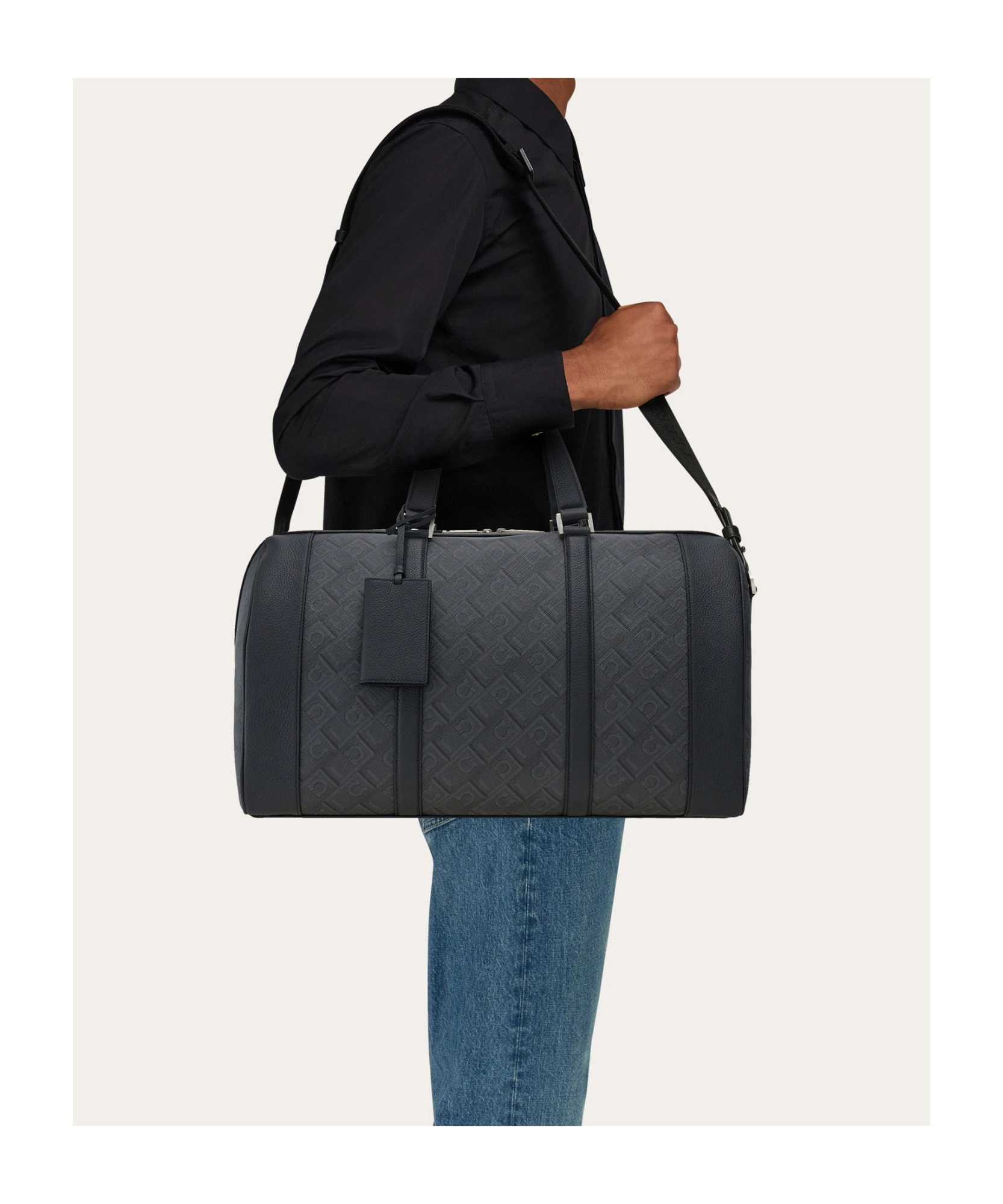 Ferragamo Monogram-print Duffle Bag In Black/gray