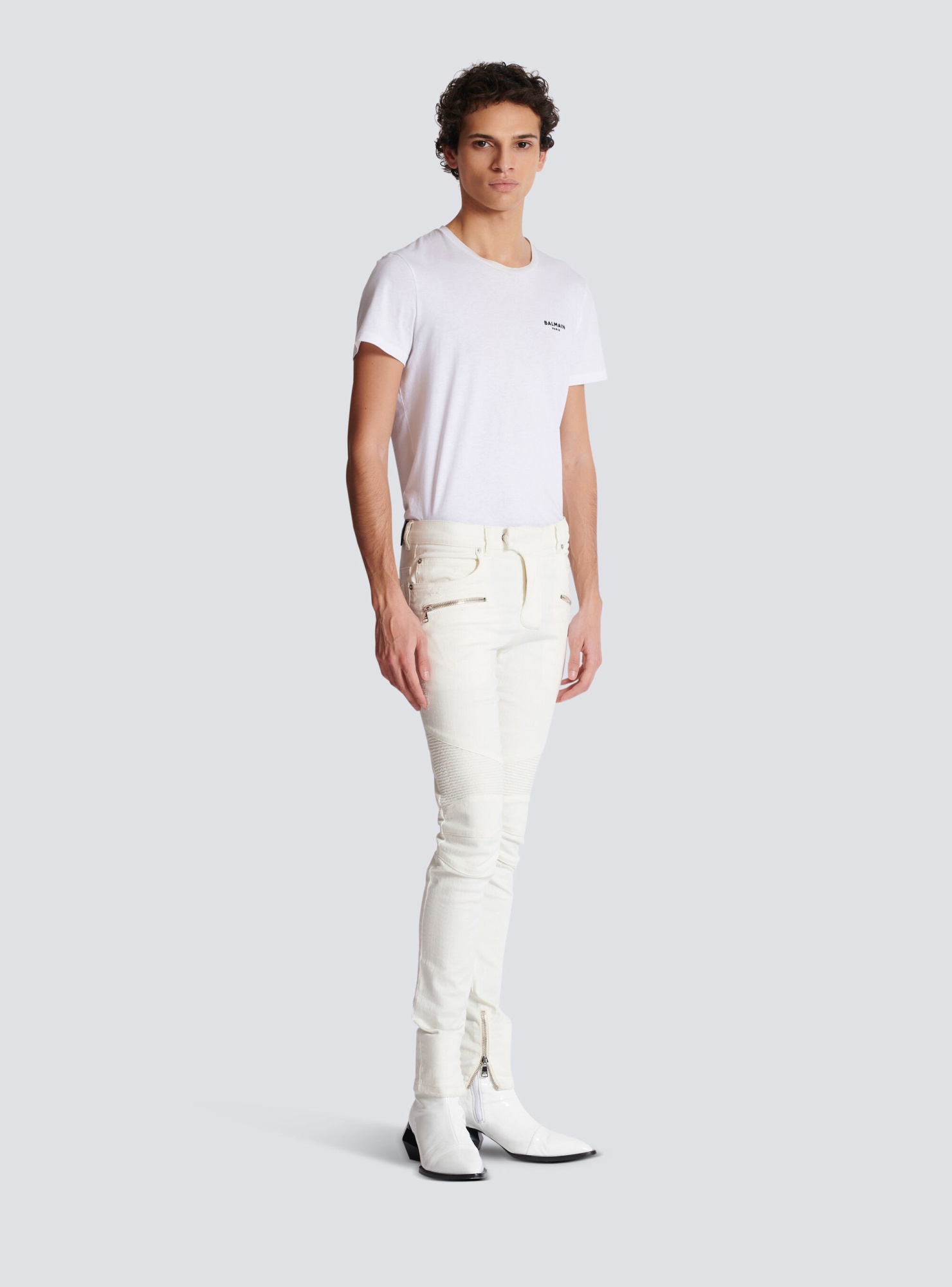 Balmain Biker Mid-rise Slim-fit Jeans In White