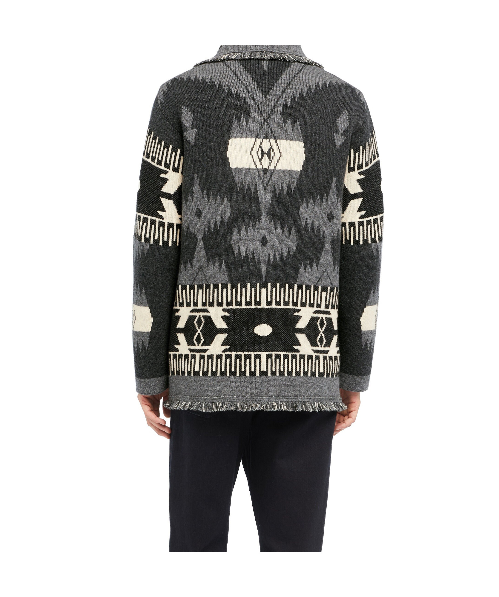 Alanui Icon Jacquard Fringed Cardigan In Black