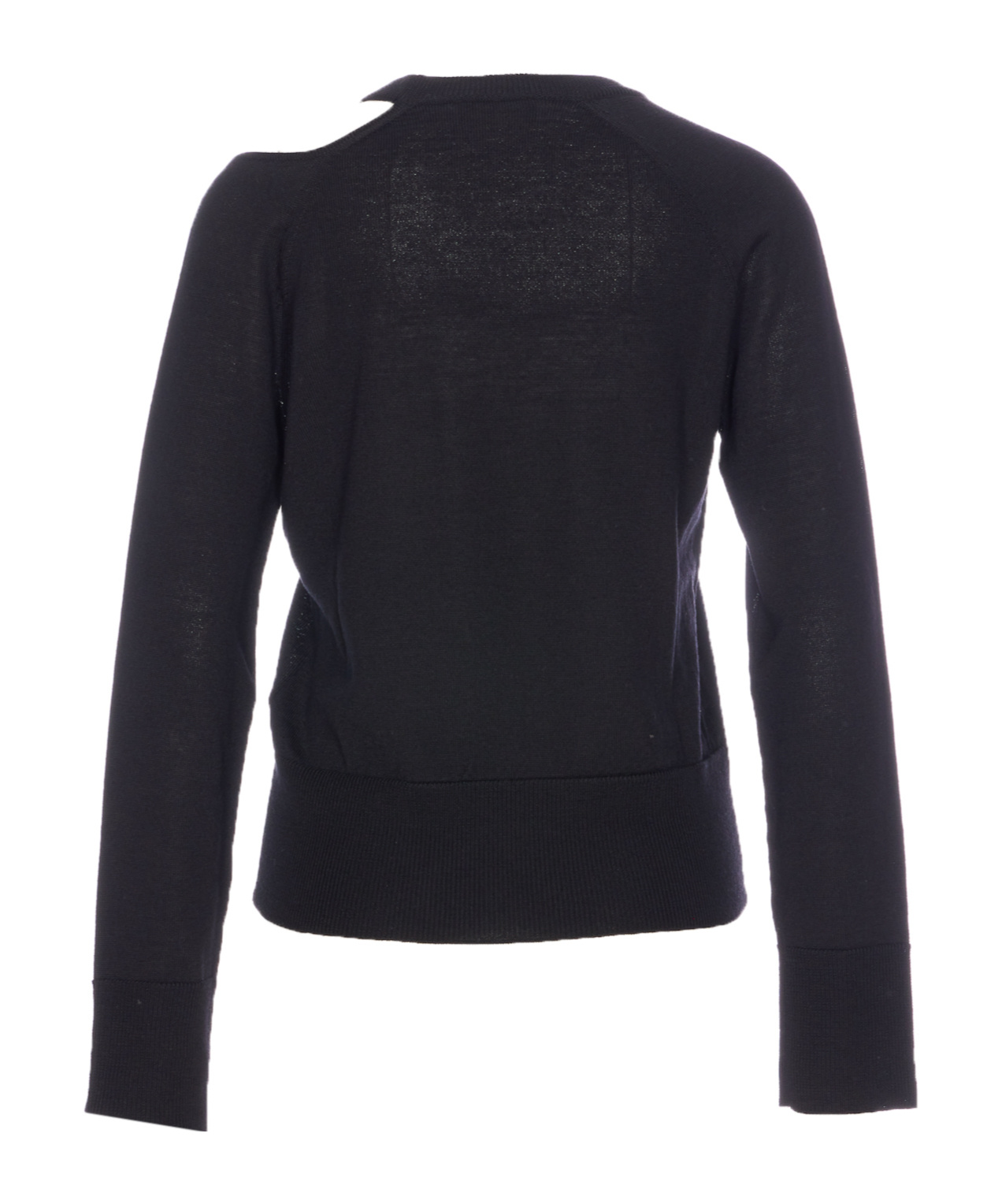 Roberto Collina Shoulder Cut Out Long Sleeve Crew Sweater In Black