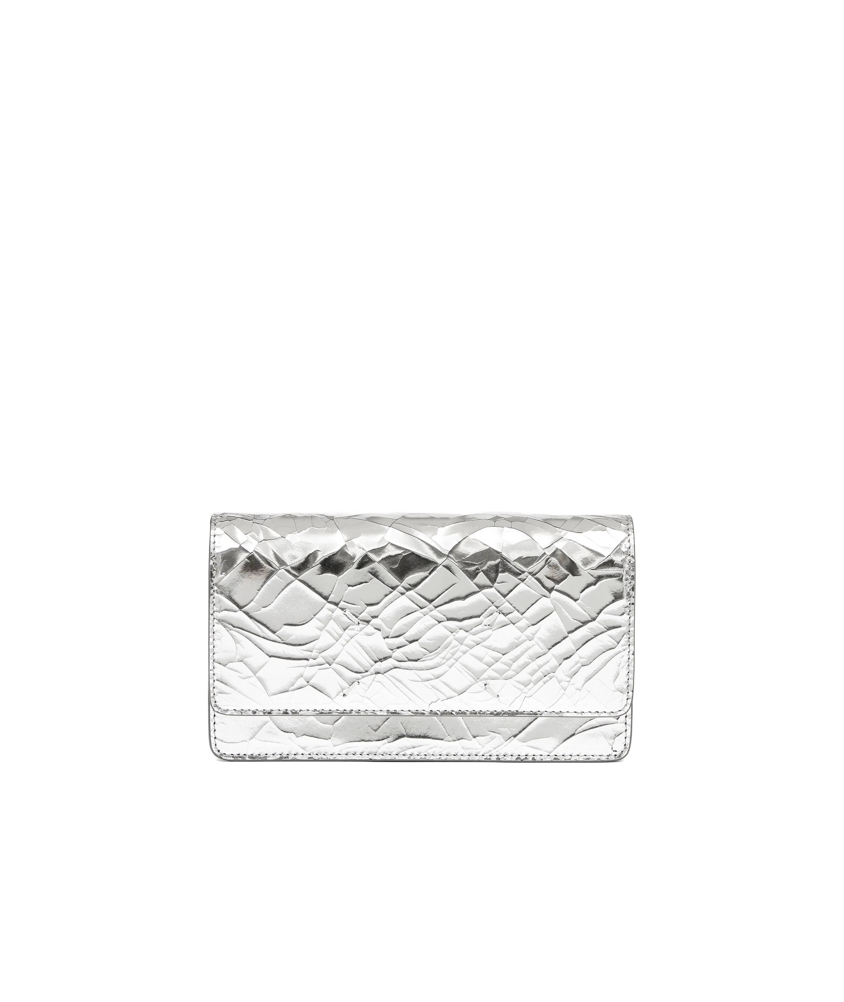 Maison Margiela Textured Foldover Chain Wallet In Metallic