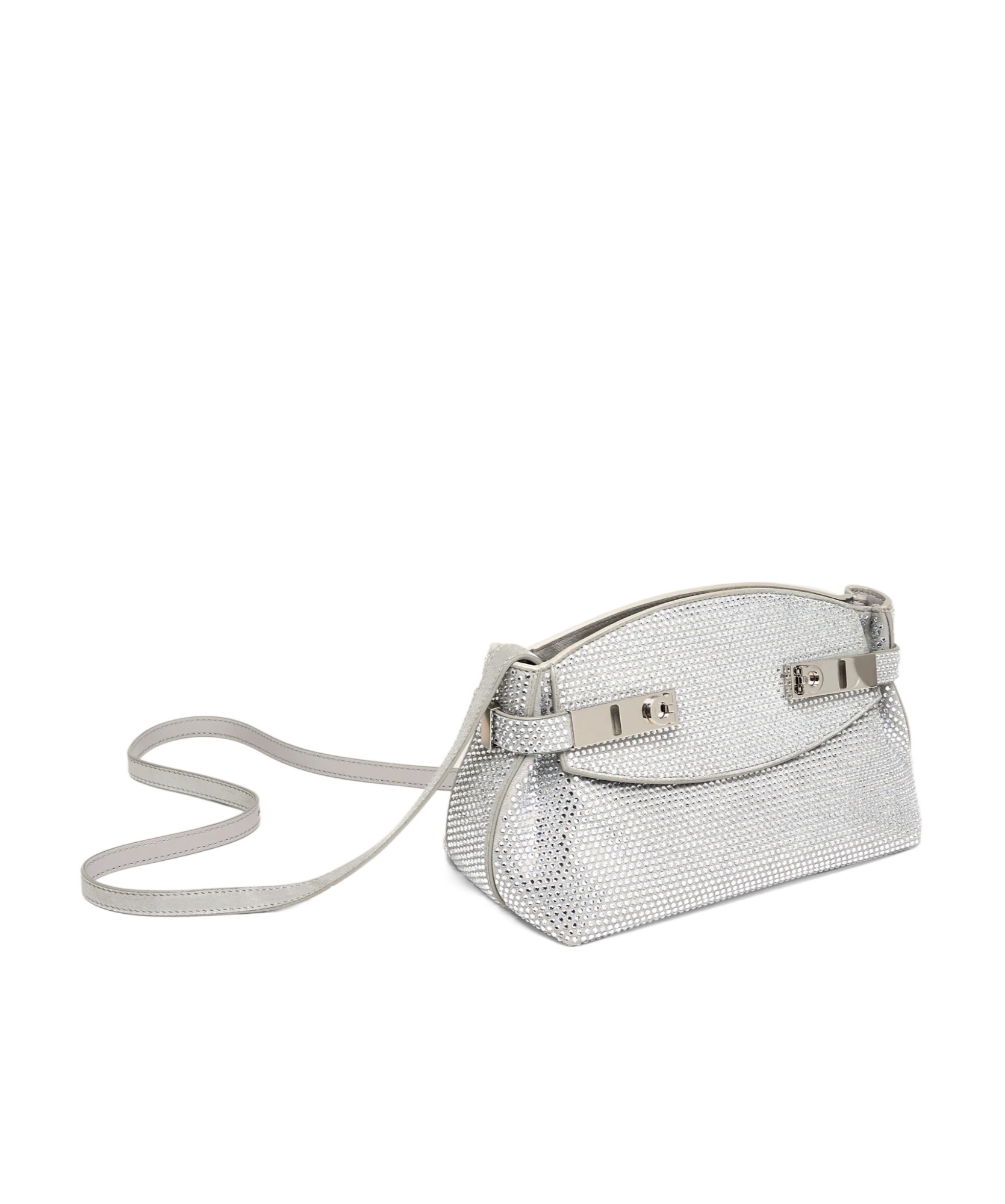 Ferragamo Crystal Decorated Mini Hug Shoulder Bag In Gray