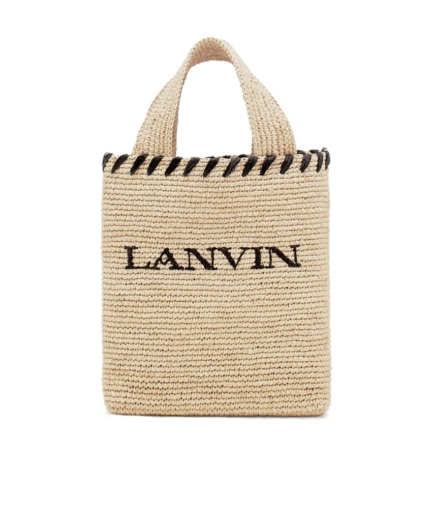 Shop Lanvin Logo-motif Raffia Tote Bag In Nude