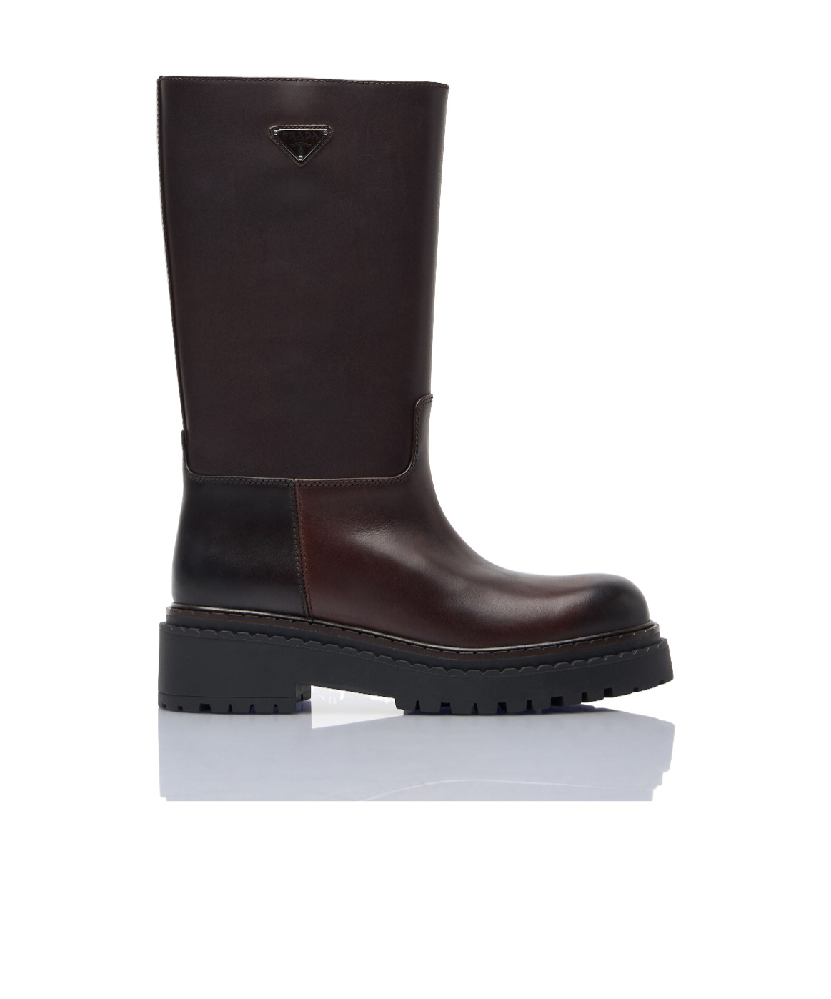 Prada Women Logo Plaque Leather Boots In Black