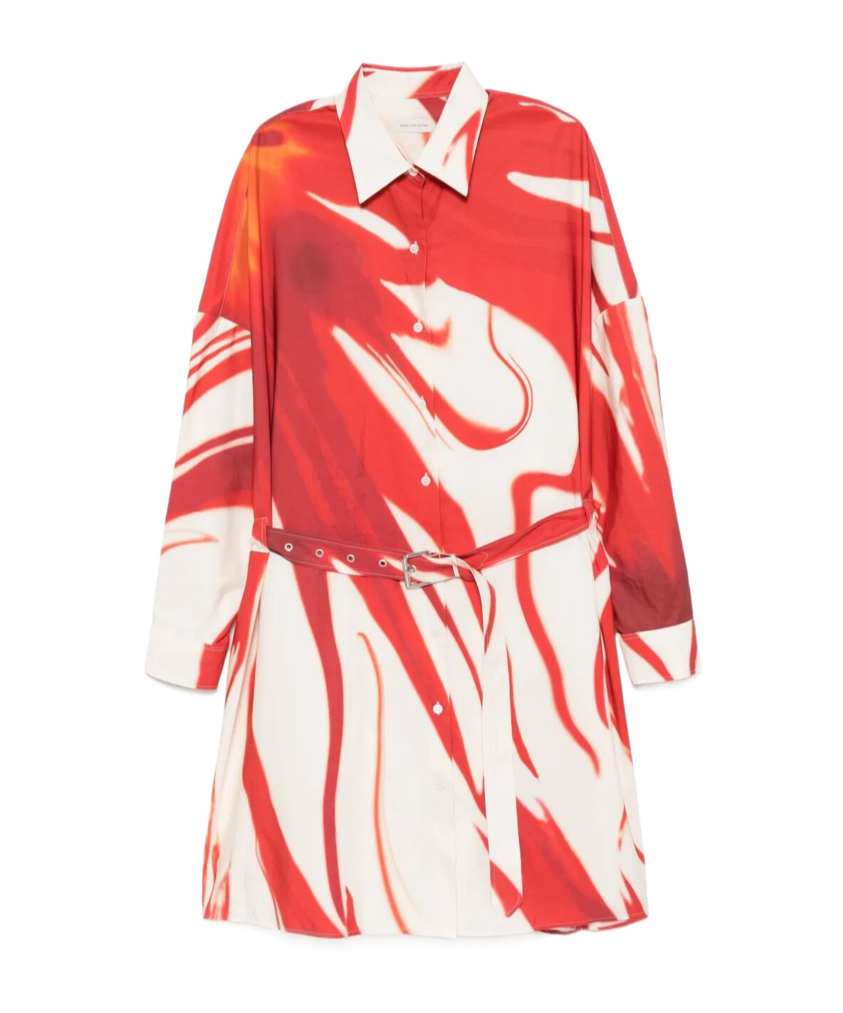 Dries Van Noten Abstract Print Shirt Dress With Belted Waist