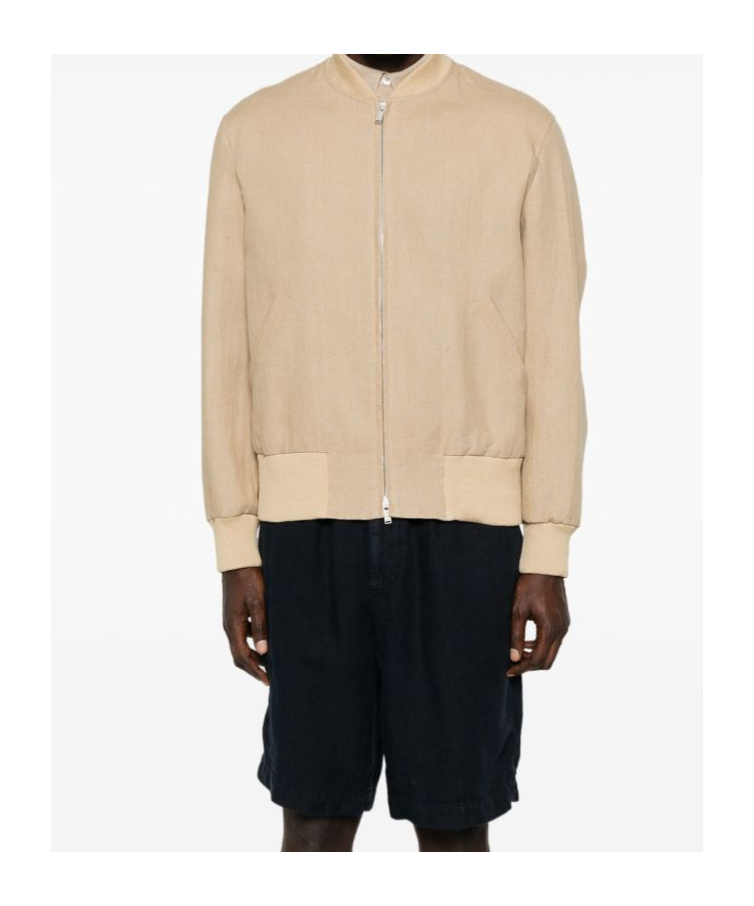 Lardini Ribbed Collar Jacket Side Pockets In Nude