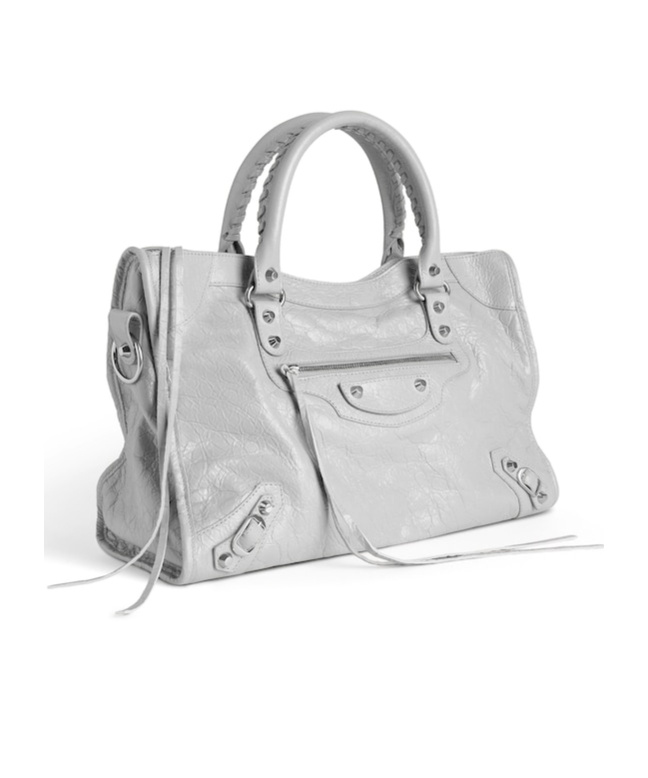 Balenciaga Structured Grey Leather Handbag With Dual Handles In Gray