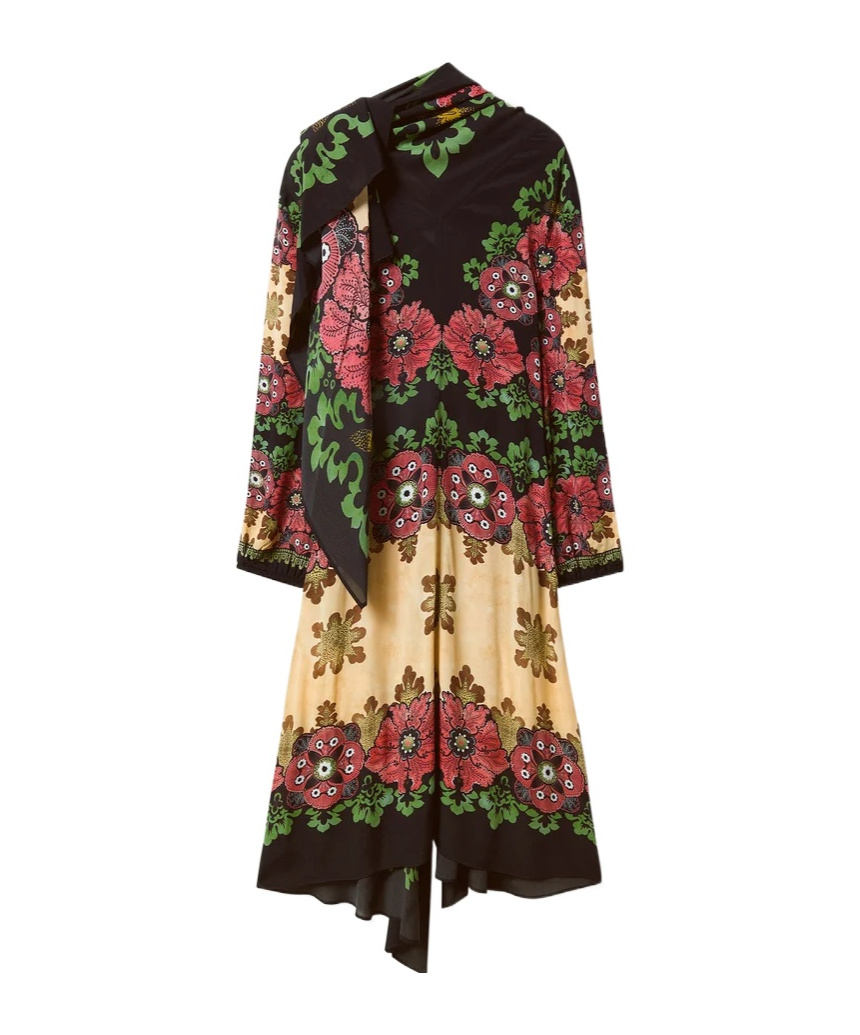 La Doublej Karis Floral-print Asymmetric Dress In Brown