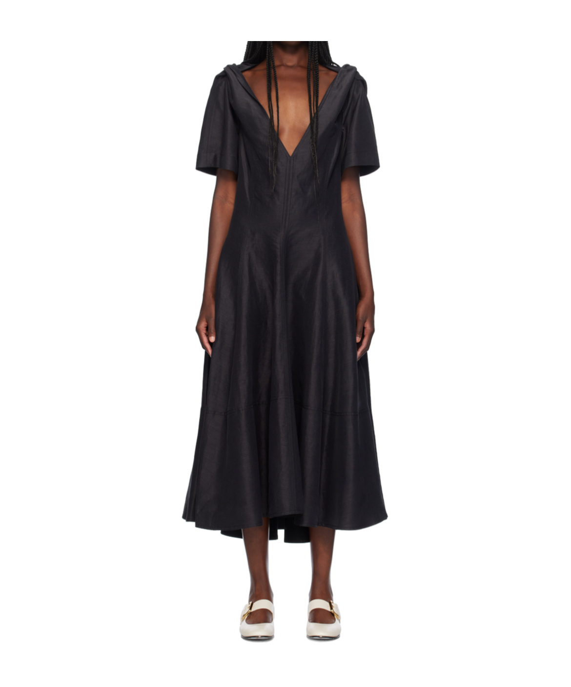 Bottega Veneta V-neck Short-sleeved Dress In Black