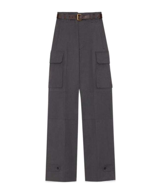 Saint Laurent Grey Wide Leg Pants In Black