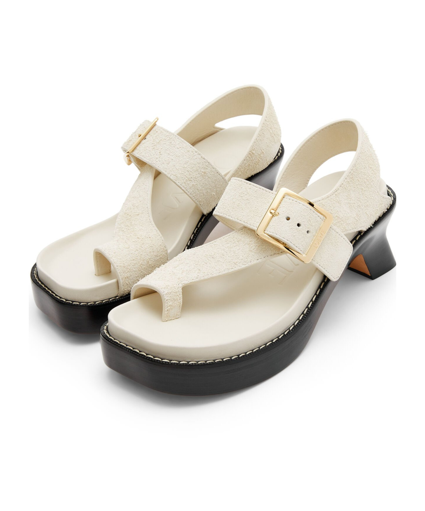 Loewe Ease 70 Oversized Buckle Suede Sandals In Black