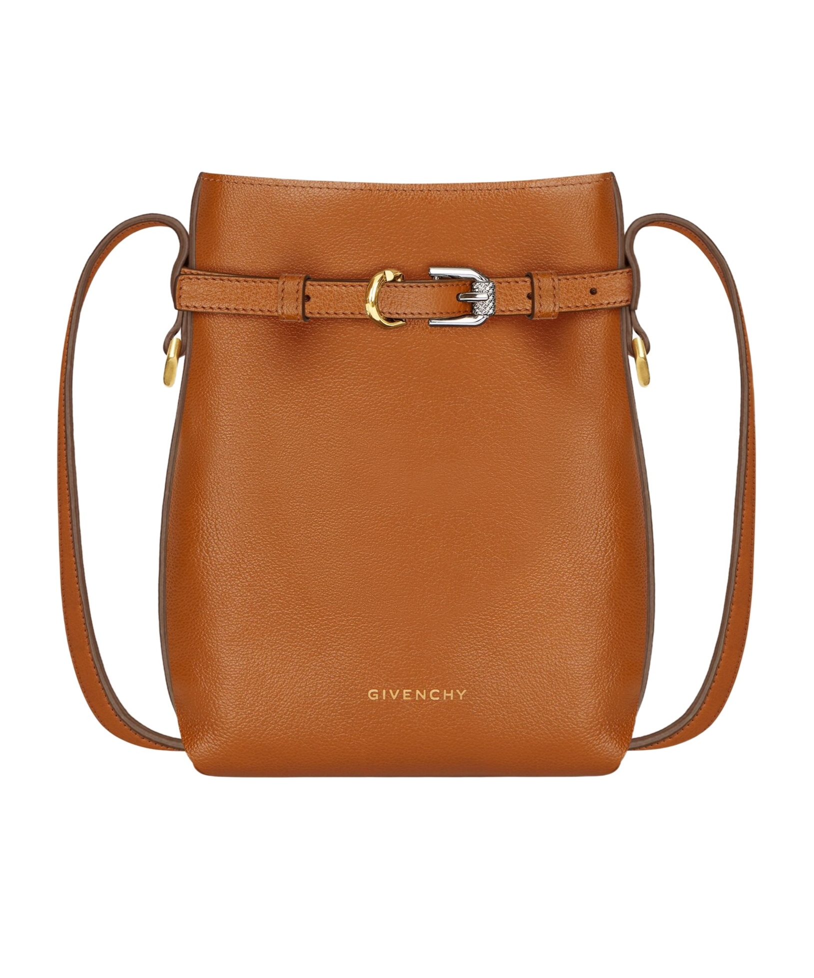 Givenchy Voyou Phone Pouch Bag In Shiny Tumbled Leather In Brown