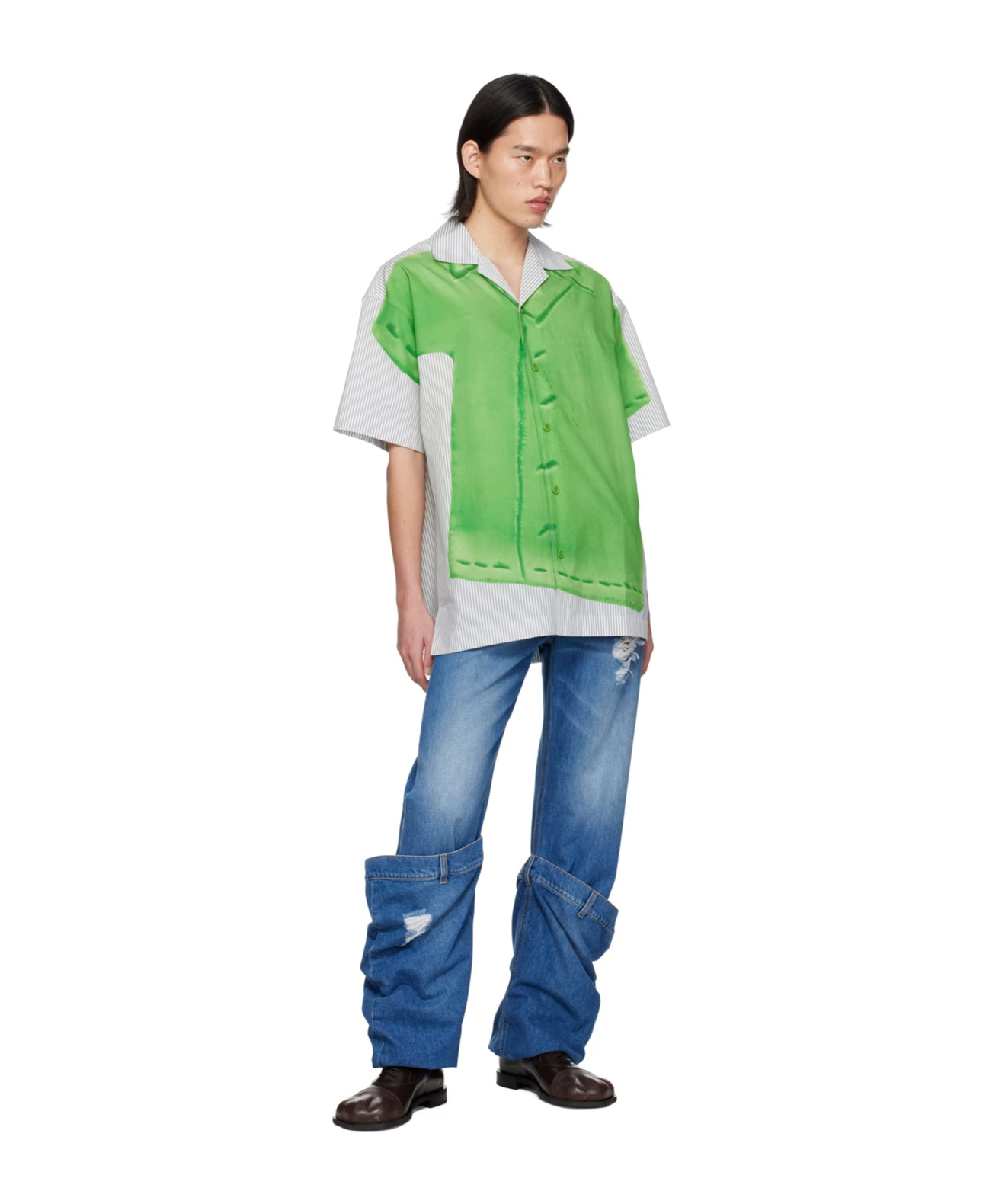 Jw Anderson Clay Trompe L'oeil Print Short Sleeve Shirt Light Grey/green In Green