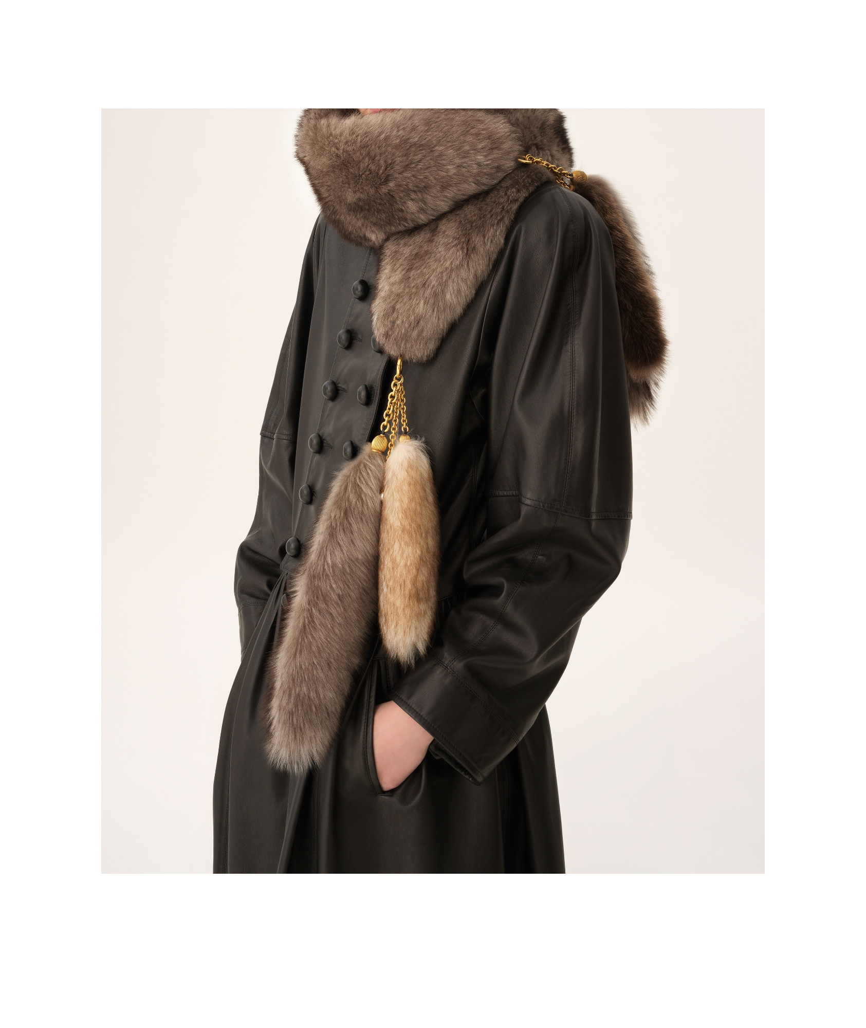 Chloé The Treasure Tails Scarf In Shearling In Brown