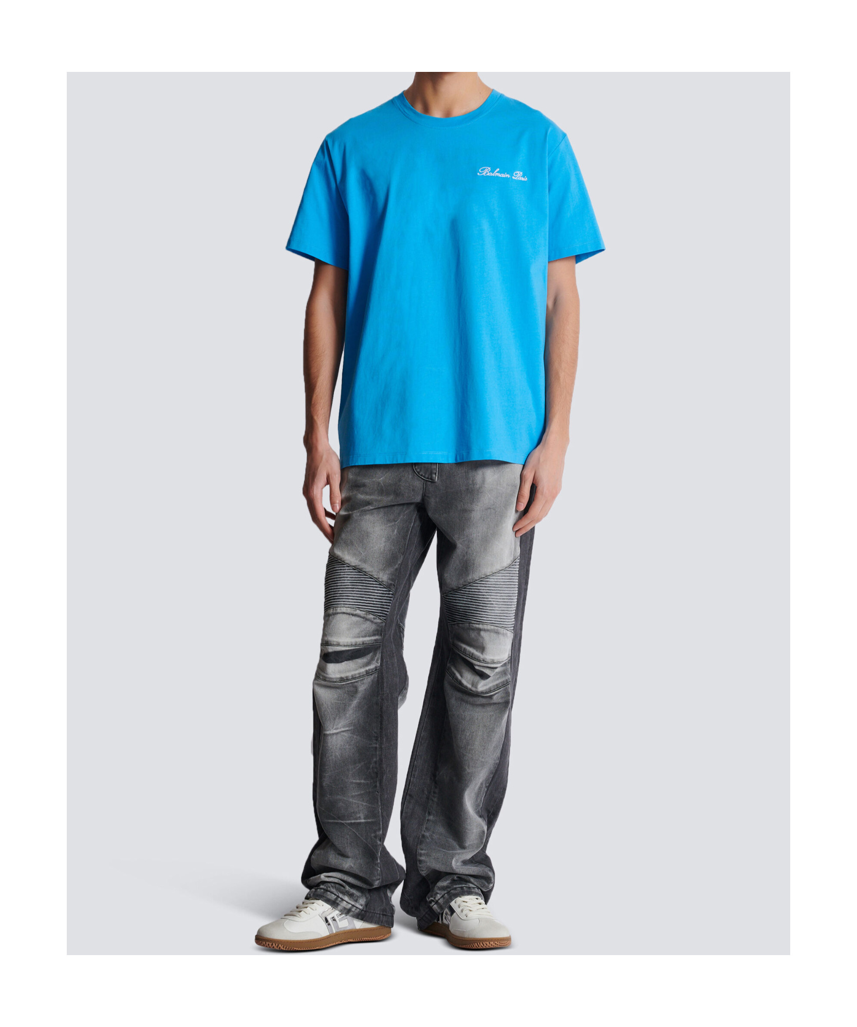 Balmain T-shirt With Logo Embroidery In Blue