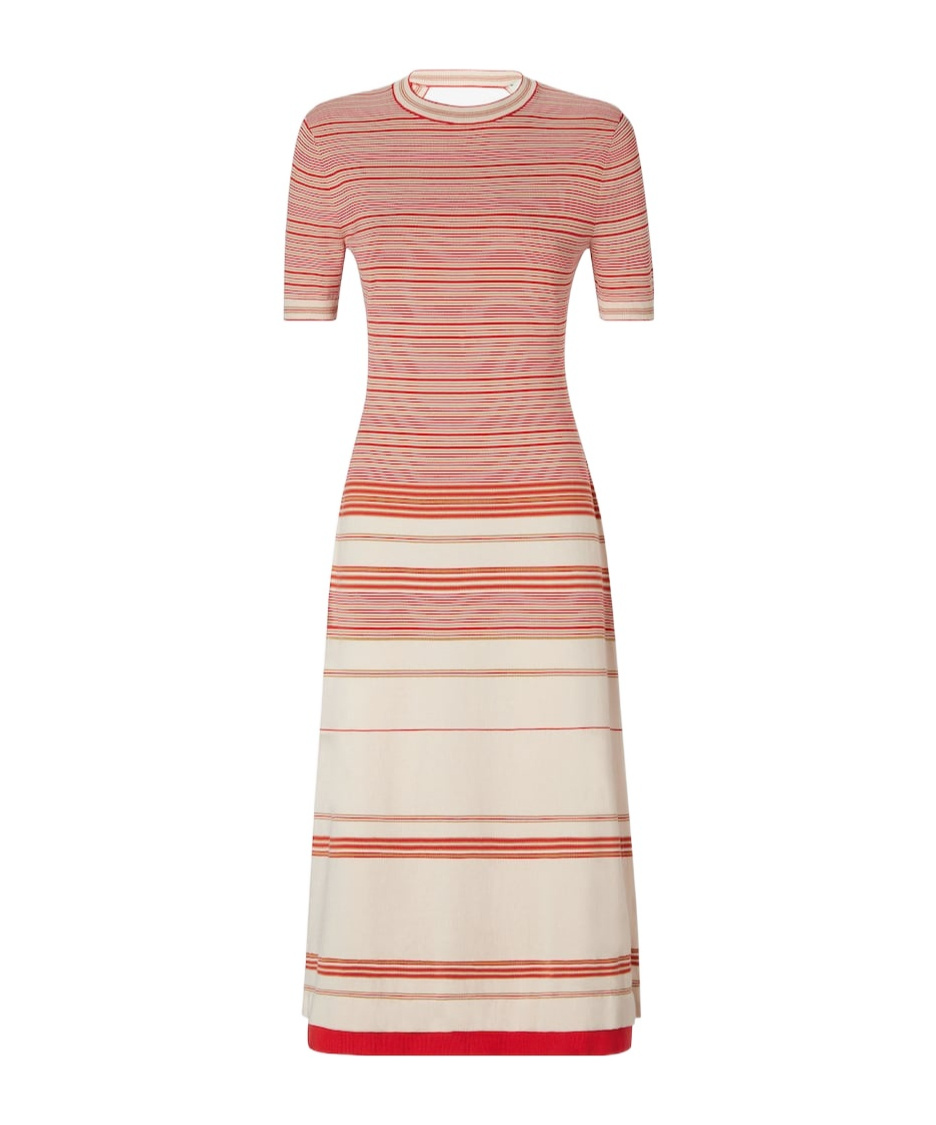 Fendi Red And Beige Striped Cotton And Silk Dress