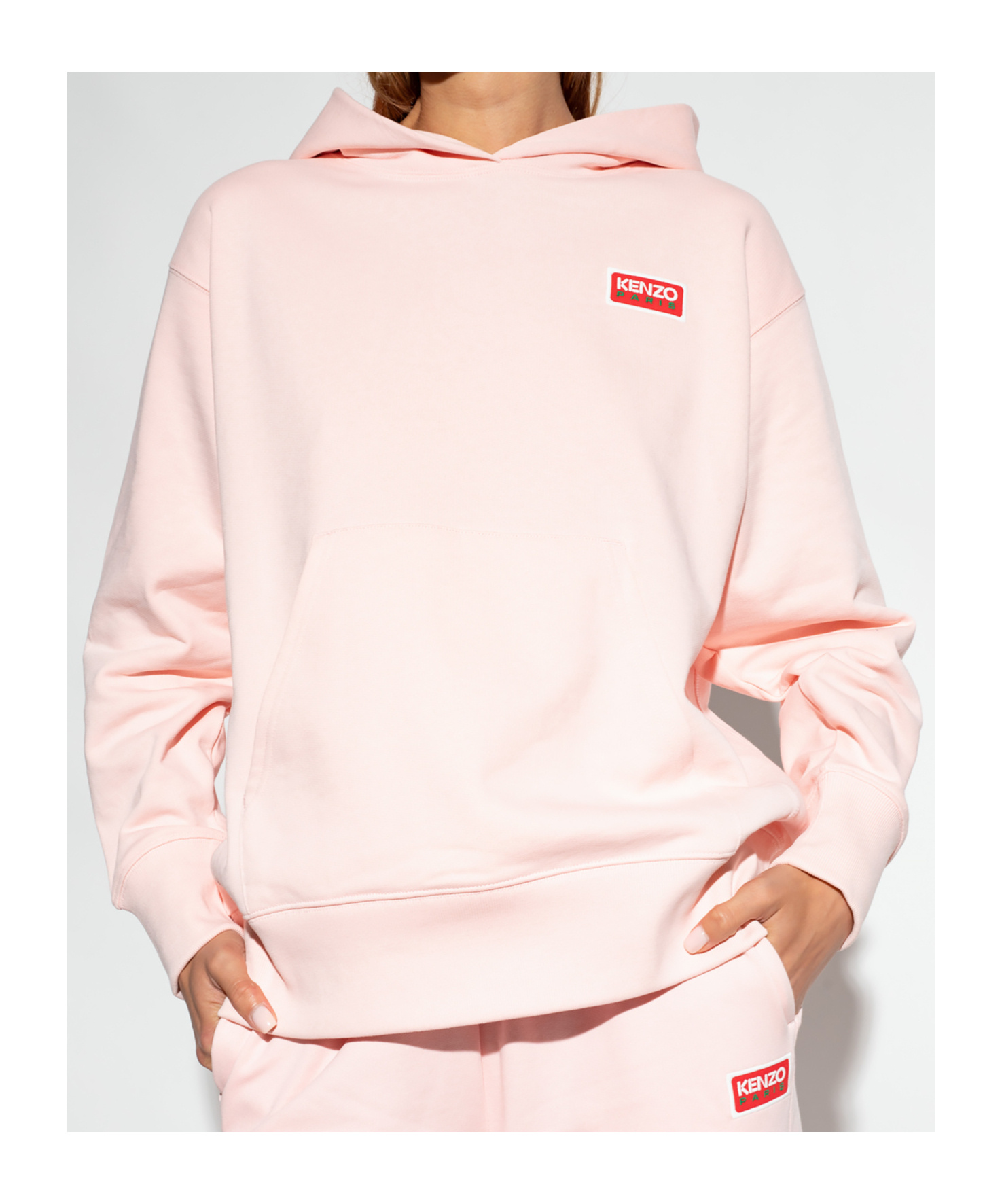 Kenzo Logo-embroidered Cotton Hoodie In Pink