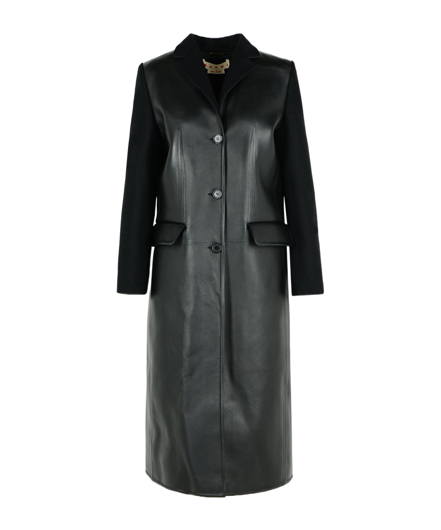Marni Long-sleeved Patchwork Coat In Black