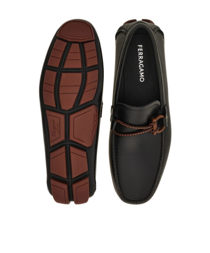 Ferragamo Gancini Ornamented Driver Loafers In Black