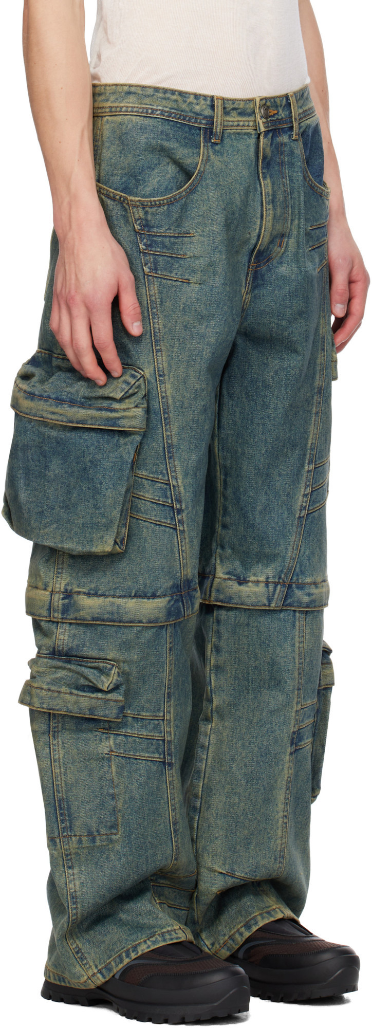 Andersson Bell Blue Coated Wide-leg Jeans In Green