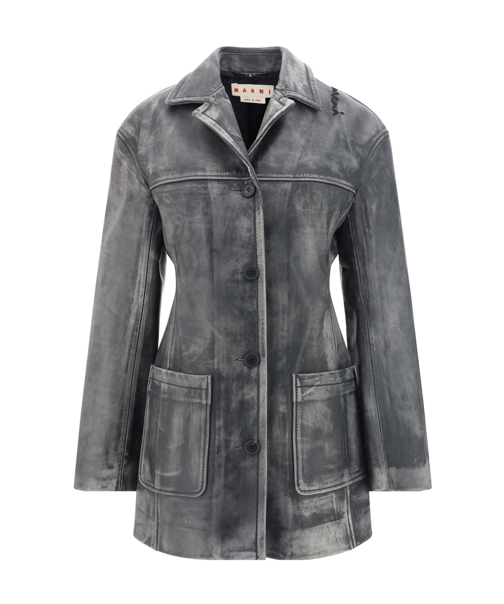 Marni Long-sleeved Leather Jacket In Gray