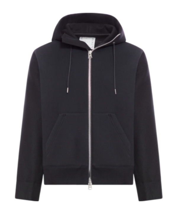 Sacai Wool Melton X Sponge Sweat Hoodie In Black
