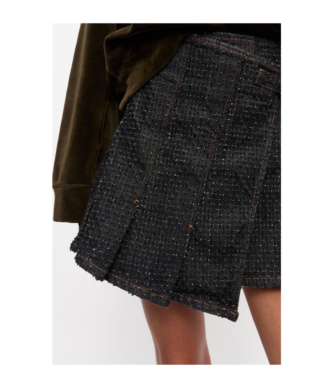 Ganni Black Fluffy Denim Wrap Miniskirt In Black