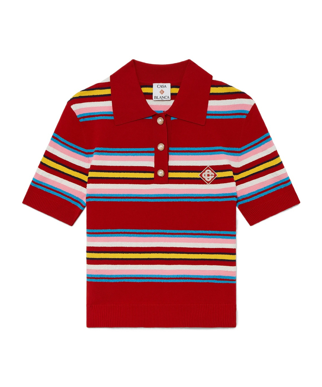 Casablanca Striped Cropped Polo With Ribbed Hem In Multi
