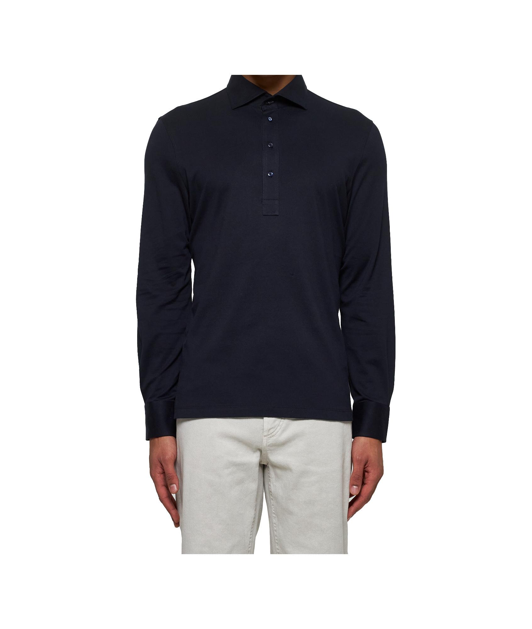 Brunello Cucinelli Long-sleeved Cotton Polo Shirt In Black