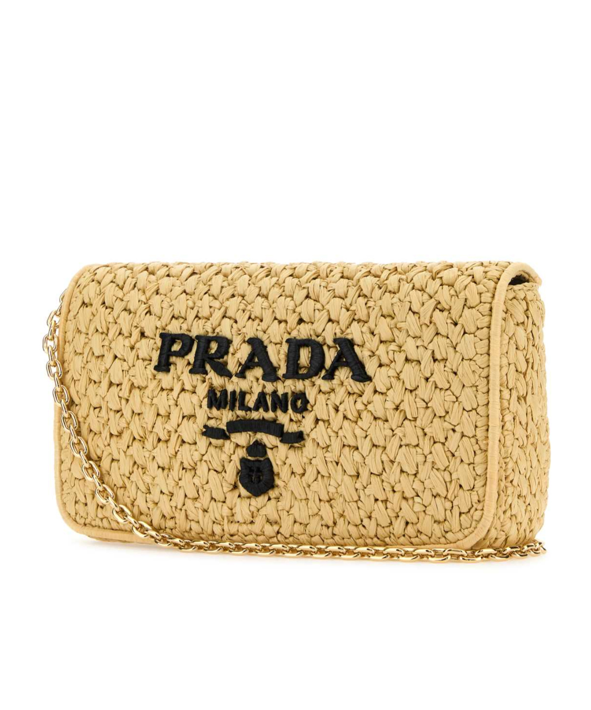 Prada Raffia Crossbody Bag Chain Strap In Tan / Black