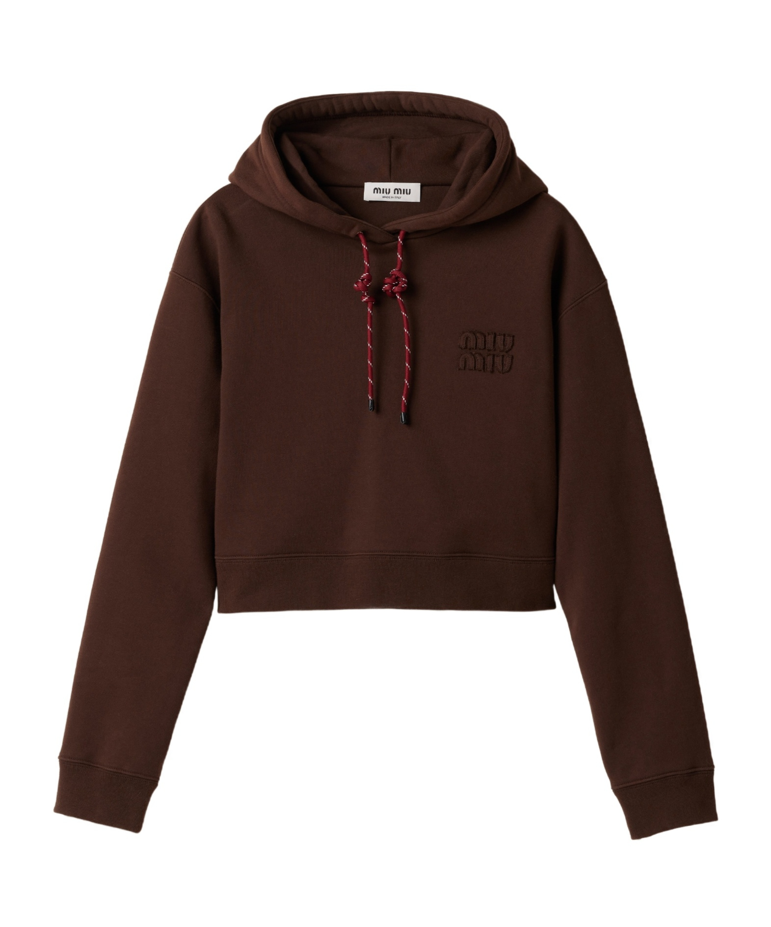 Miu Miu Long-sleeved Hooded Hoodie In Brown