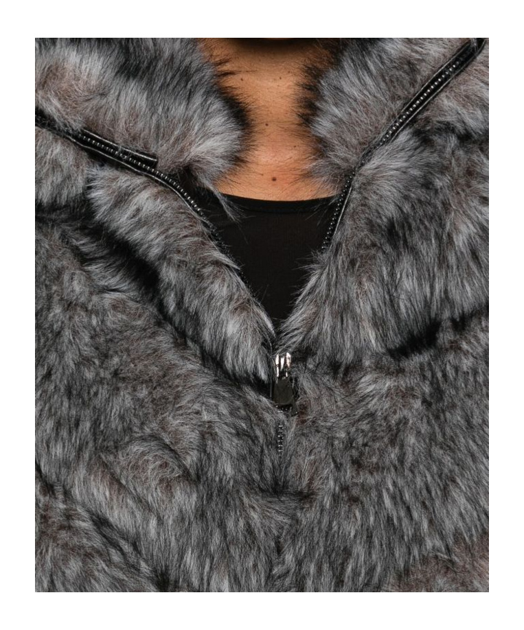 Betta Corradi Chevron Patterned Plush Faux Fur Coat In Black