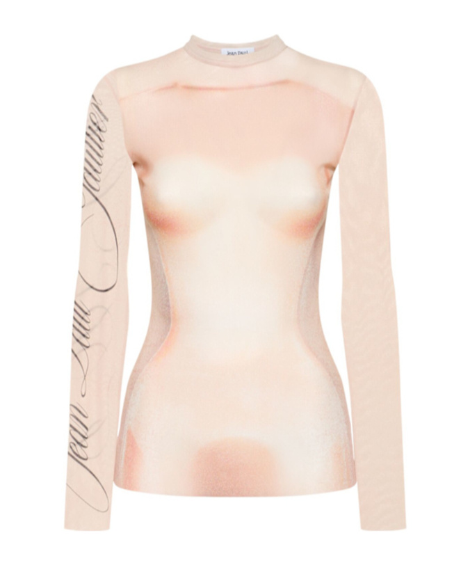 Jean Paul Gaultier Sheer Mesh Top Featuring Graphic Print