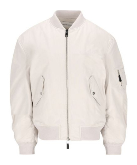 Givenchy Twisted Sleeve Cotton Blend Flight Jacket In Neutral