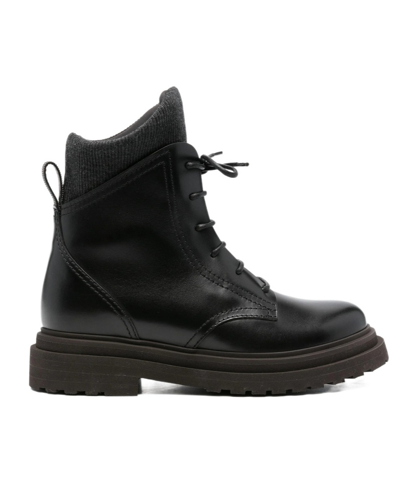 Brunello Cucinelli Lace-up Ribbed-knit Boots In Animal Print
