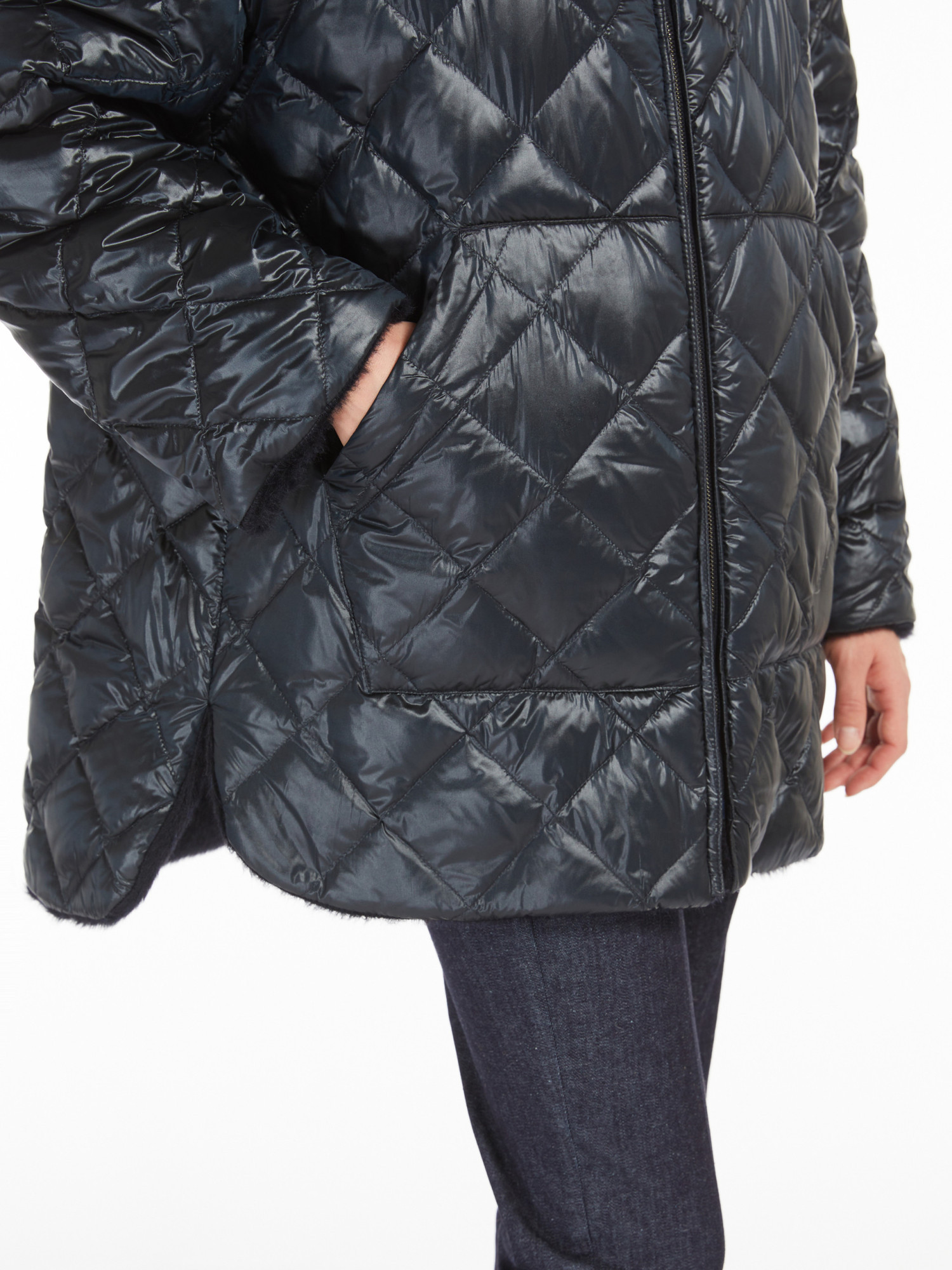 Max Mara Alpaca Wool And Wool Double-sided Down Jacket In Black