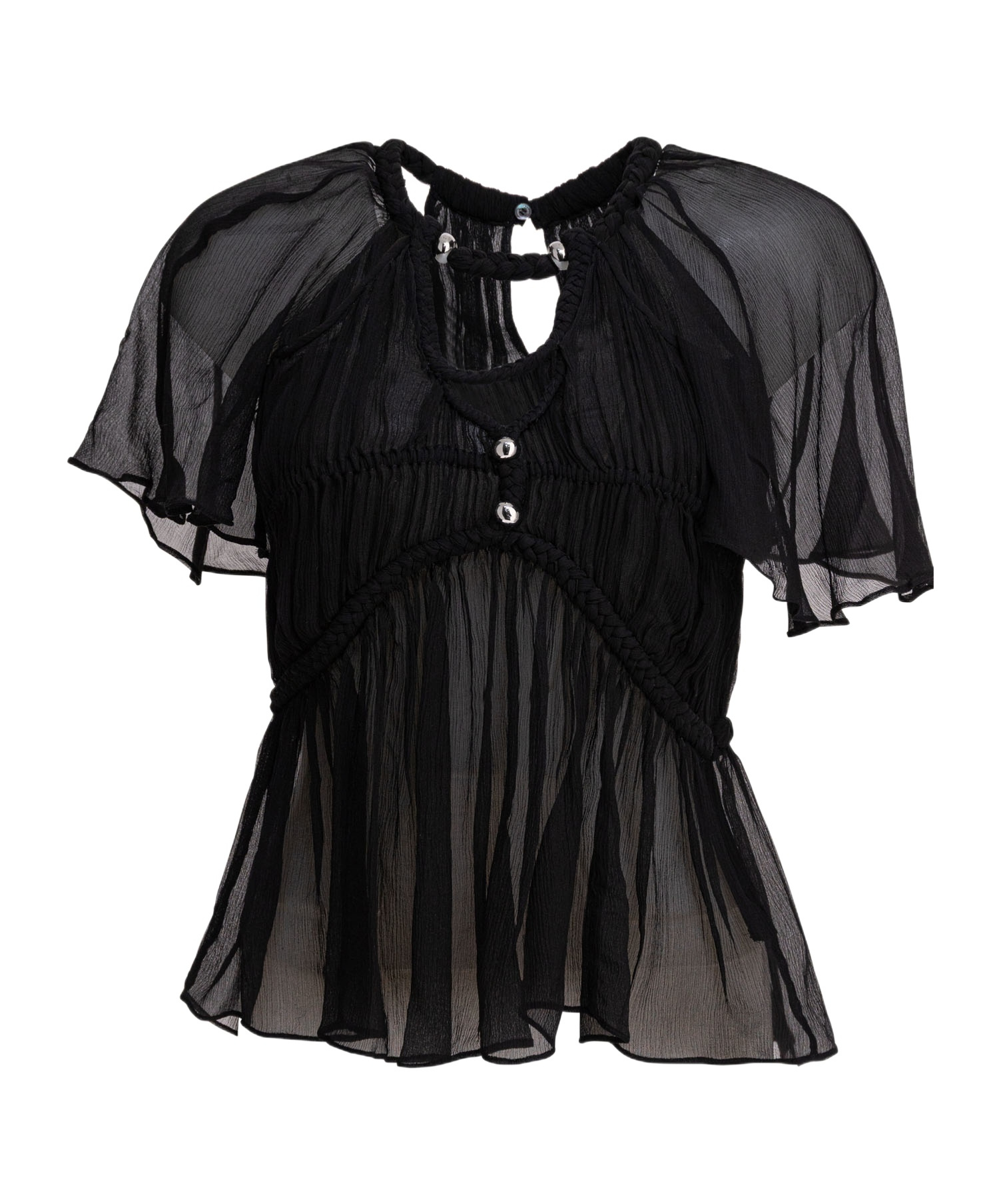 Isabel Marant Sheer Top Featuring Button Detail And Ruffled Hem In Black