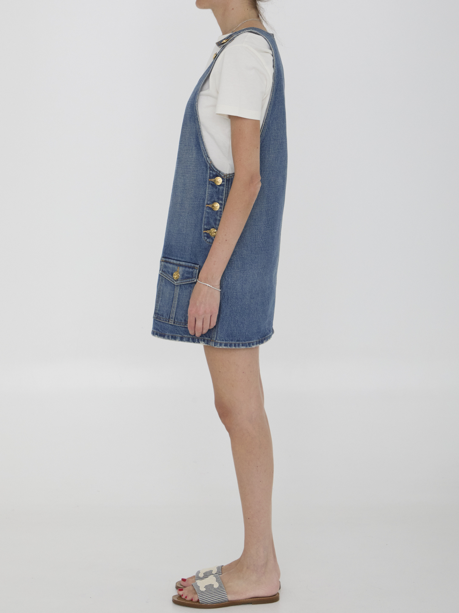 Celine Denim Mini Jumpsuit In Blue