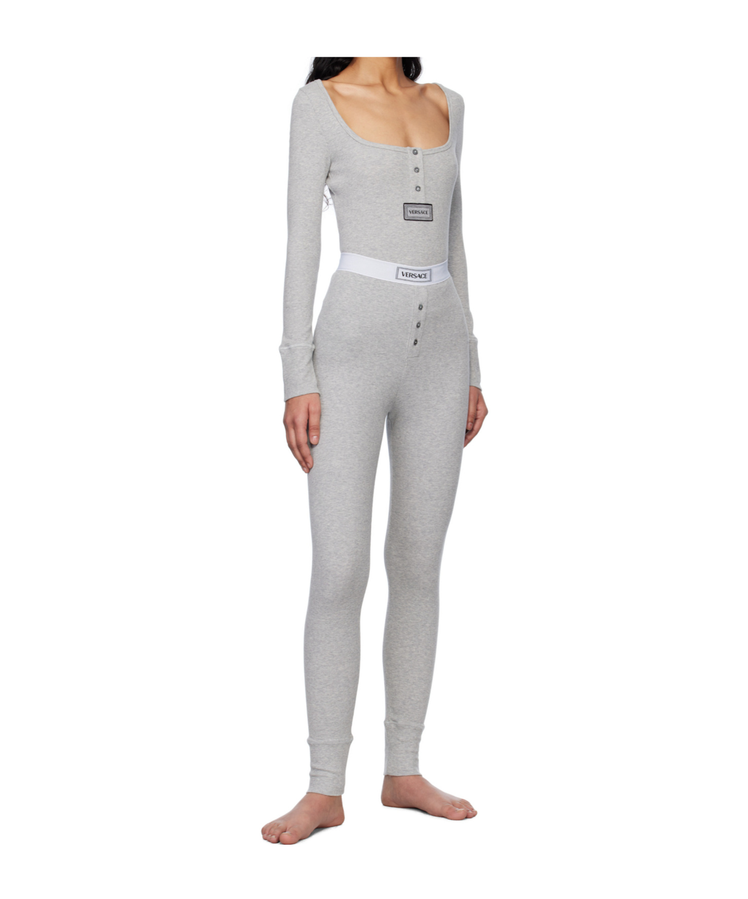 Versace Gray 90s Vintage Logo Ribbed Leggings In Gray