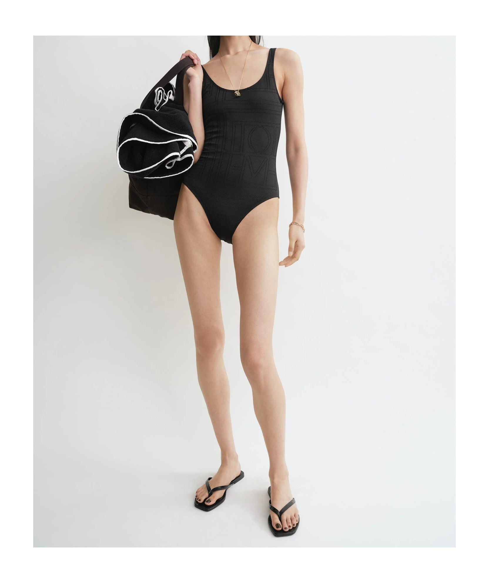 Totême Monogram Pointelle Swimsuit In Black