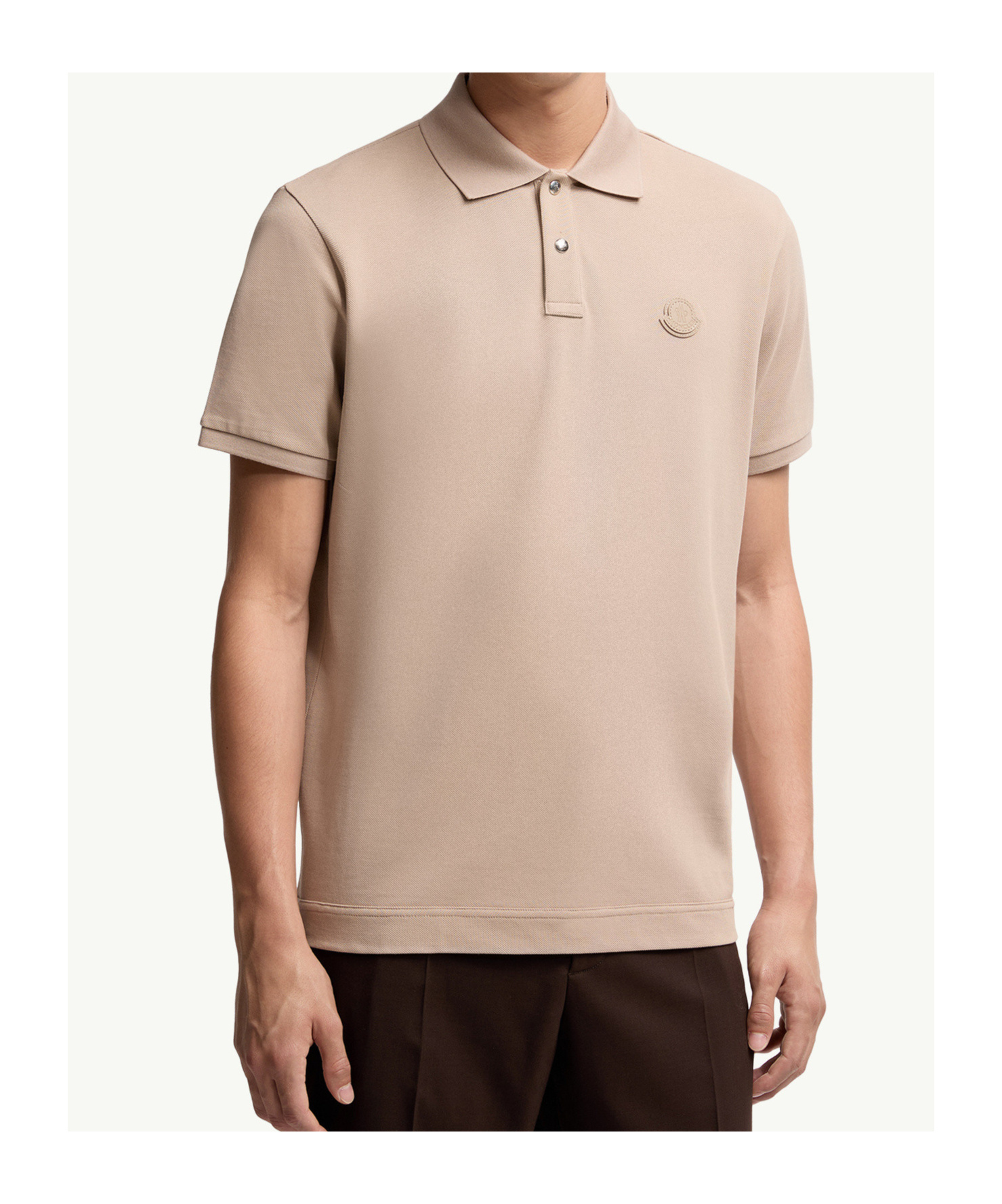 Moncler Polo En Piqué De Coton À Empiècement Logo In Brown