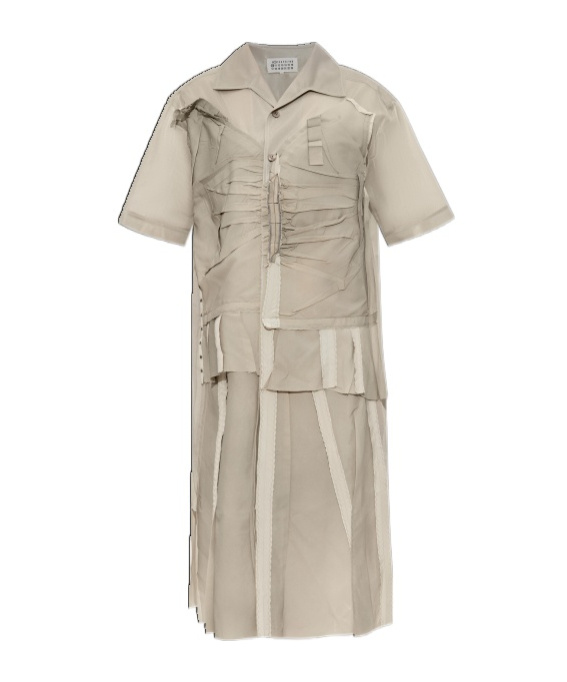 Maison Margiela Cappuccino Mesh Shirt Dress In Neutral